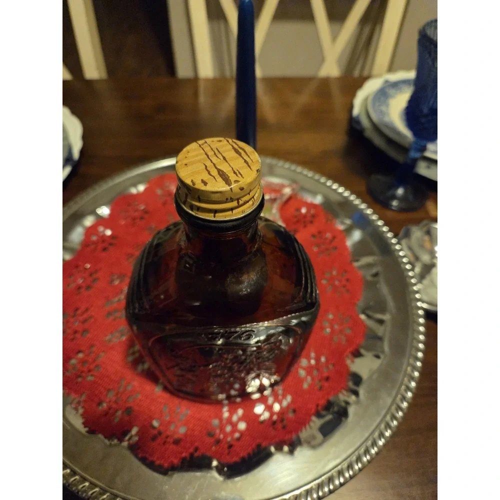 vintage 1976 amber glass Log Cabin Syrup commemorative bottle